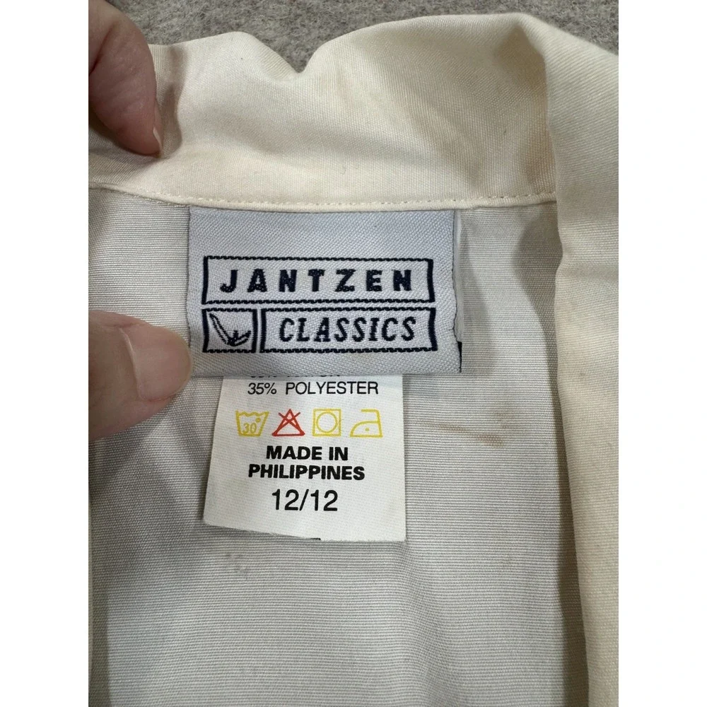 Jantzen Womens 12 Cream Embroidered Paisley Scalloped Collar Blouse Shirt